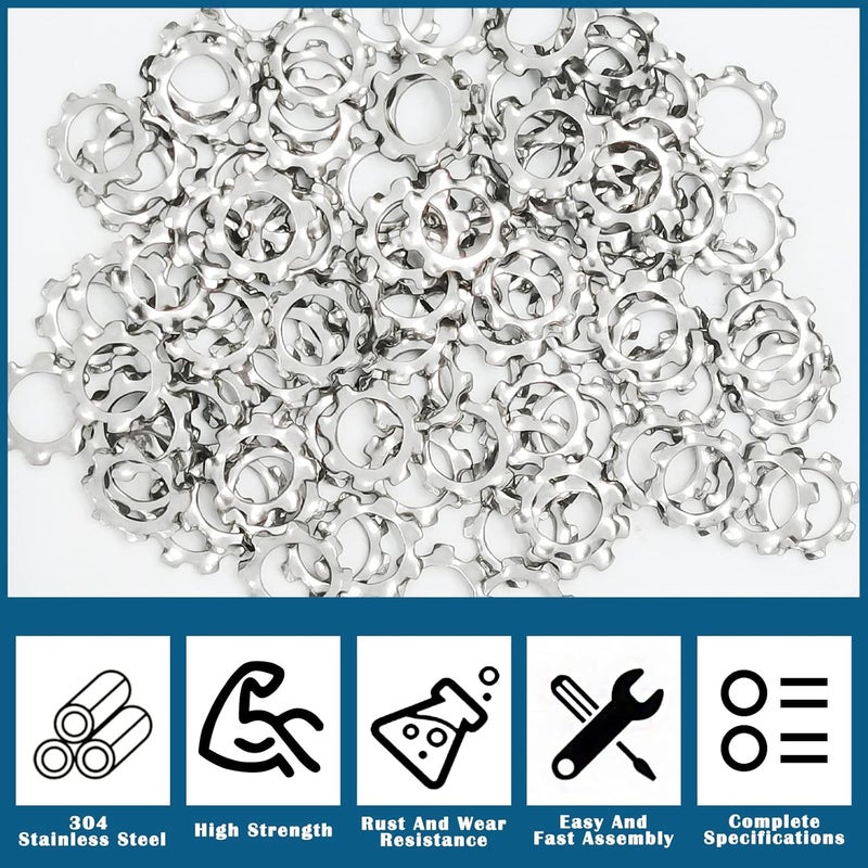 DGZ 100pcs M6 304 Stainless Steel External Tooth Star Lock Washers,External Multi-Tooth Star Lock Washers - Image 3